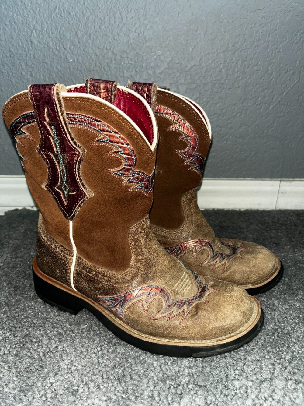 Ariat Showbaby U-Turn Western Boots Metallic Flame Brown Golden Gato Women's 8.5